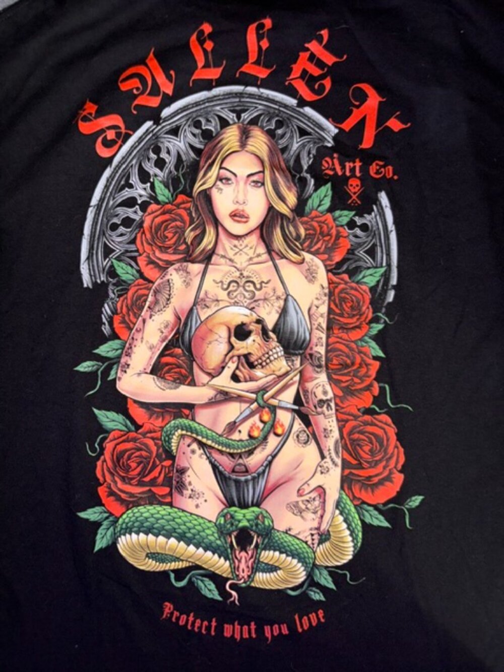 NWT Sullen Art Collective Graphic Shirt Large Black Tattoo Art Skull Snake Roses